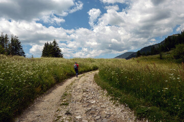 Mountain road landscape with sky cover with clouds