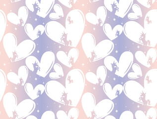 Valentine seamless pattern with silhouette unicorn and heart vector. © singtamuang