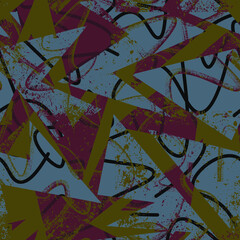 Seamless urban pattern with wave grunge lines and curved geometry elements