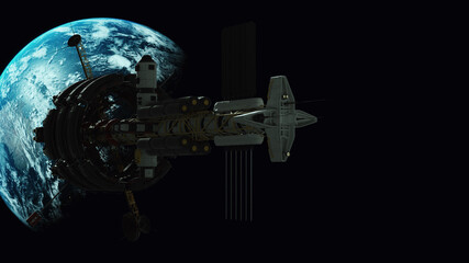 Futuristic Giant Spaceship Spacecraft Planet Earth  3d illustration 3d render © paul