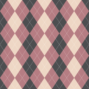 Argyle pattern womenswear fashion in pink and grey. Seamless classic stitched rhombus plaid for socks, sweater, jumper, gift wrapping paper, other modern everyday casual paper or textile print.