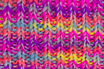 Full Frame Shot Of Knitted Wool. Multi-coloured Knitting Pattern Background