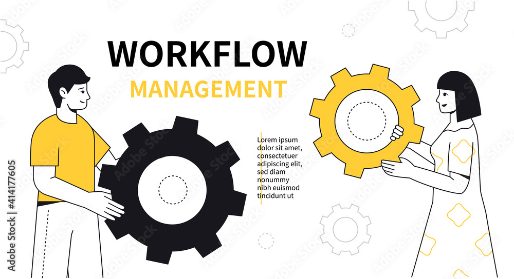 Poster workflow management - line design style web banner
