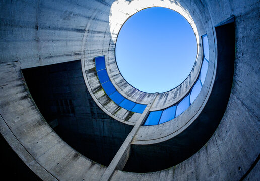 looking up at an inner courtyard