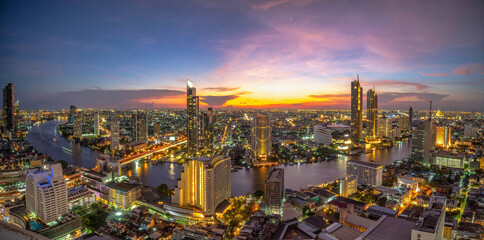 BANGKOK - THAILAND 9 May 2020 :Bangkok cityscape. Bangkok night view in the business district. at twilight