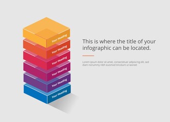 Vector colored geometric element for infographics, diagrams, presentations. Colored rectangles stacked on top of each other.