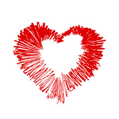 scribble heart shape sketch red color, hand drawn heart symbol isolated on white, heart shape in paint stripe brush stroke