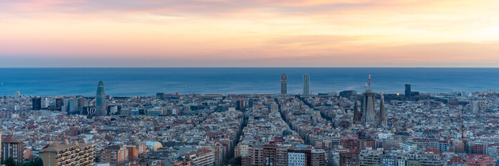 Barcelona skyline at sunset