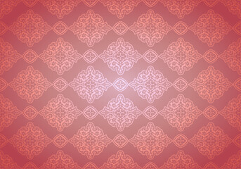 Oriental vintage background with Indo-Persian ornaments. Royal, luxurious, horizontal textured wallpaper in coral, pink, with darkening at the edges, vignette. Vector illustration