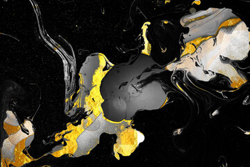 Abstract Background with golden shapes and monochrome paint design