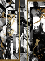 Abstract Background with golden shapes and monochrome paint design