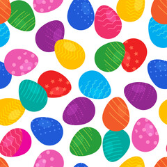 Easter egg vector seamless pattern. Colorful eggs isolated on white background. Holiday print