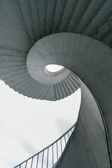 Spiral stairs seen from below on the Most Gdański Bridge in Warsaw across the Vistula River. Old...