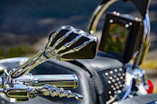motorrad, lenkrad, r&uuml;ckspiegel, Gerippe, Tuning, handbremse, totenkopf