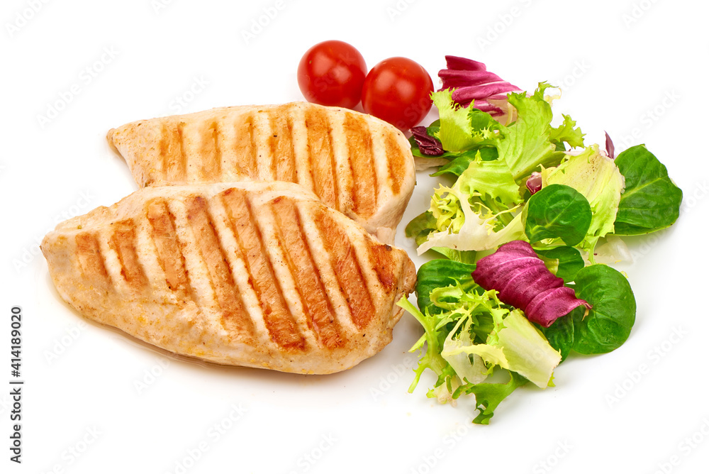 Wall mural Grilled chicken breast, isolated on white background