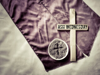 Lent Season,Holy Week and Good Friday Concepts - Ash Wednesday text with vintage background. Stock photo.
