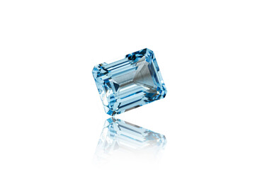 macro stone mineral faceted aquamarine on a white background