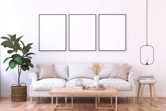 frame mockup living room  Set of 3 Frames thin black