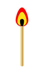 Burning match stick vector icon isolated on white background.