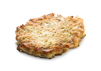 Delicious fried zucchini fritter isolated on white
