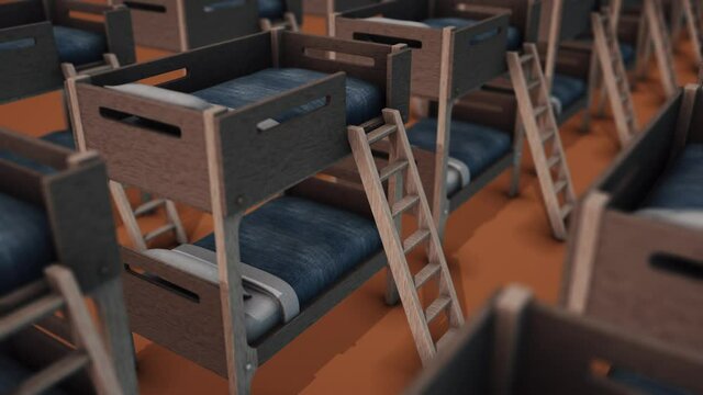A lot of Bunk Beds in a row 4K. High quality 4k footage