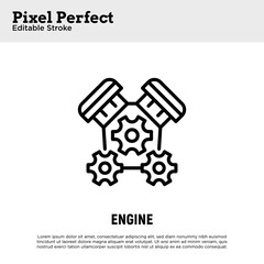 Obraz na płótnie Canvas Car engine thin line icon. Pixel perfect, editable stroke. Vector illustration.