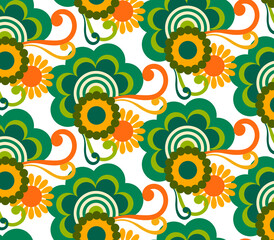 Seamless geometric flowers pattern, retro print.