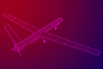 Military drone combat unmanned aerial vehicle. Recon aircraft plane. Wireframe low poly mesh vector illustration.
