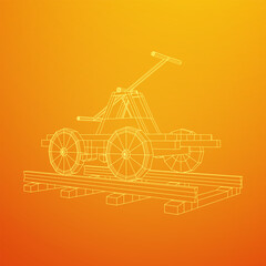 Fototapeta premium Handcar transportation. Draisine or rail vehicle. Wireframe low poly mesh vector illustration.