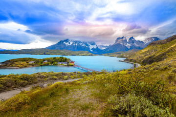 Lake Pehoe in Chile Patagonia - 414194877