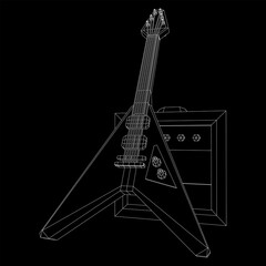 Electric guitar musical instrument. Wireframe low poly mesh vector illustration.