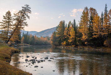 Autumn morning by the Dzhazator river in Altai