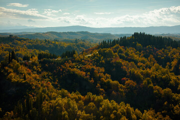 landscape with forest in Tuscany, Italy in autumn