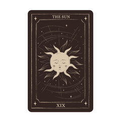 The Sun. Magic occult tarot card in vintage style. Engraving vector illustration. Witchcraft card isolated on white background 