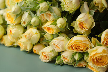 Bouquet of yellow roses, floral background