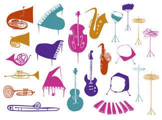 Colorful collection of music instruments - 414197483