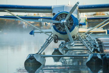 Close up image of the radial engine on a beaver in Alaska