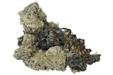 acanthite and silver wires from Shanxi, China isolated on white background