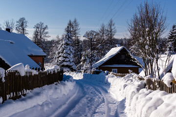  Mroźna i śnieżna zima na podlaskiej wsi, Podlasie, Polska