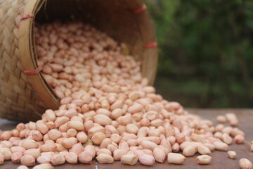 Peeled Peanuts in a bamboo basket
