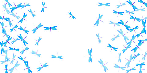 Tropical cyan blue dragonfly isolated vector illustration. Summer cute damselflies. Wild dragonfly isolated children background. Tender wings insects patten. Nature creatures