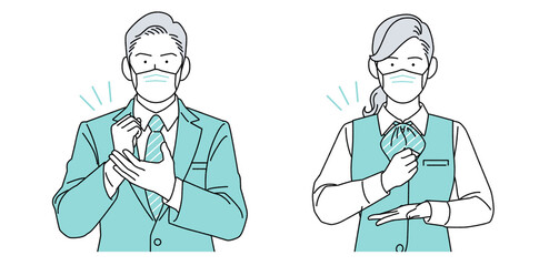 人物イラスト 受付 男女 正体 マスク着用 シンプル