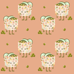 Seamless pattern with salad Olivier (Russian salad)