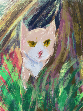 cat digital painting art illustration