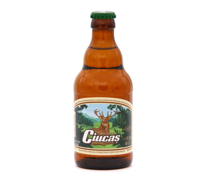 BUCHAREST, ROMANIA - JANUARY 17, 2020. Bottle of Ciucas beer isolated on white 