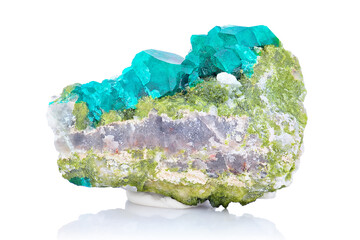 Amazing closeup  macro of natural mineral stone - Dioptase (copper emerald or silicate copper) on...