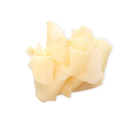 Pickled ginger isolated on white, top view