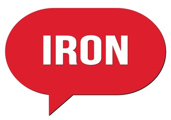 IRON text written in a red speech bubble