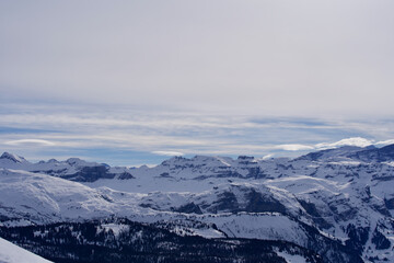 Fototapeta na wymiar Panoramic landscape from Swiss ski resort Hoch-Ybrig, Switzerland.