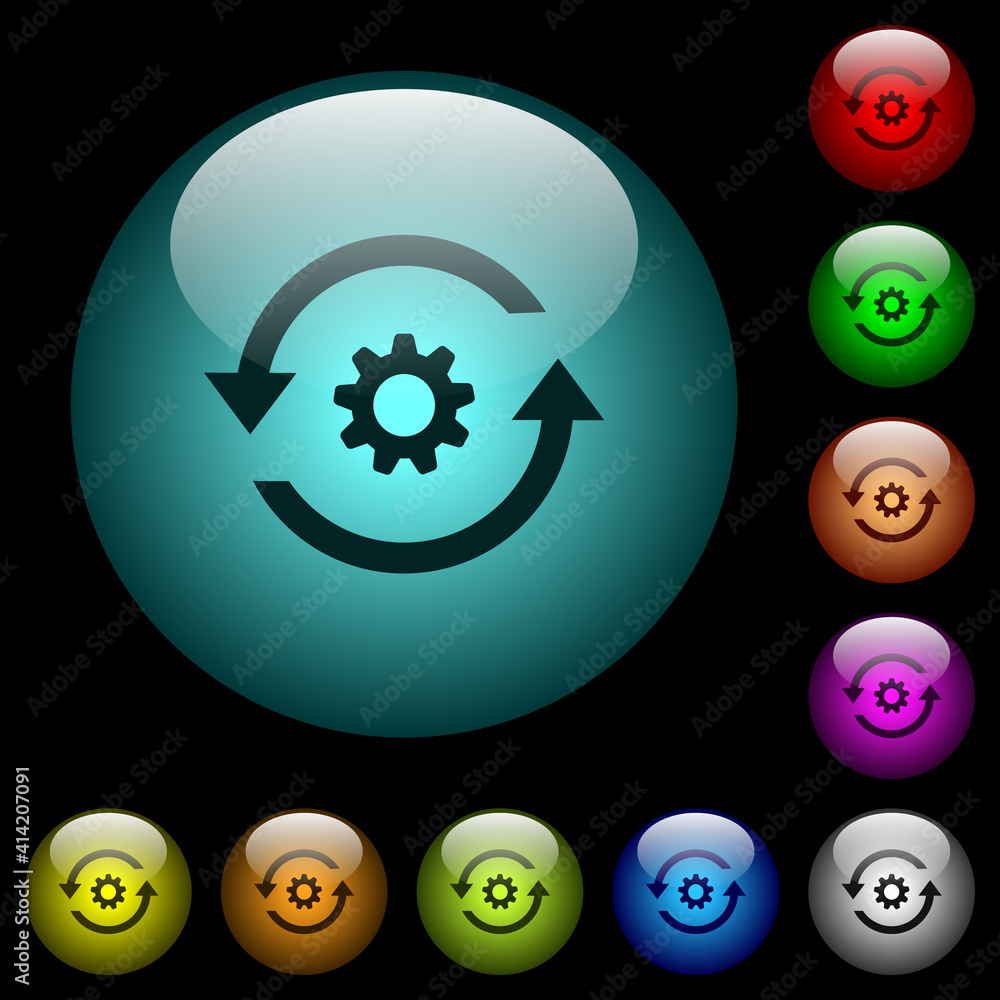 Poster refresh settings icons in color illuminated glass buttons